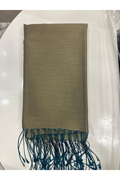 Çift Taraflı Düz Renk İpek Şal 00927-Yeşil Bej
