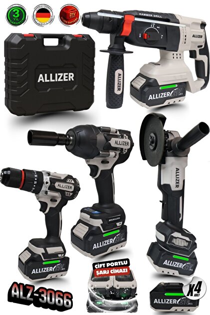 ALLİZER GERMAN ALLIZER ALZ-3066 4'lü Set Akülü Darbeli Matkap +