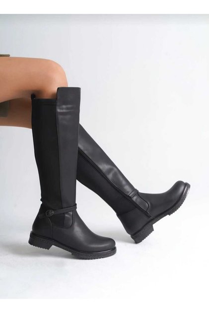 Women's Black Buckle Stretch Boots 1975000