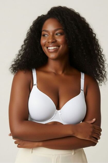 White Women's Padded Sponge Underwire B Cup Removable Strap Ear Bra - Padded Push up