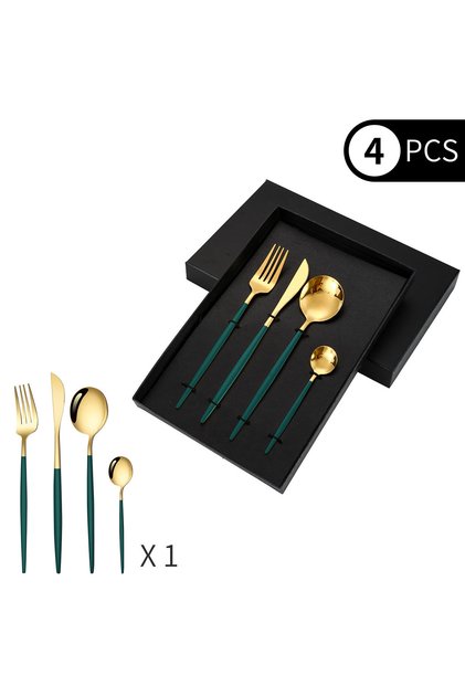 Premium Stainless Steel 4 Piece Cutlery Set – Tableware Set for 1 Person – Green Color