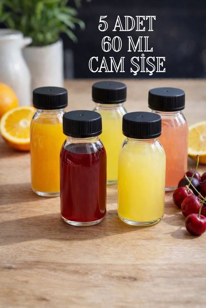 5 Pieces 60 ml Clear Detox Shot Bottle with Lockable Black Cap 60 Cc Ginger Shot White Glass Bottle