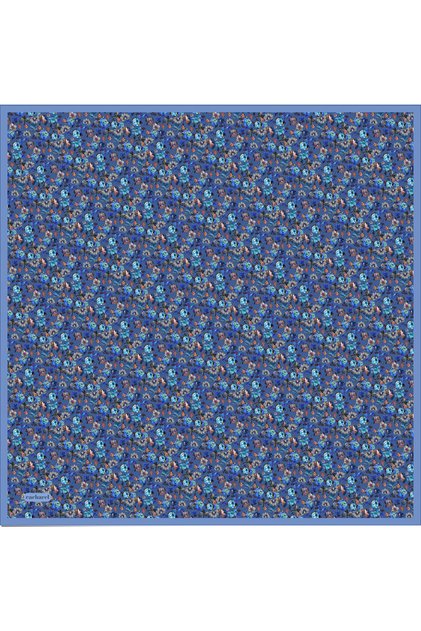 Dark Blue Floral Pattern Silk Twill Scarf