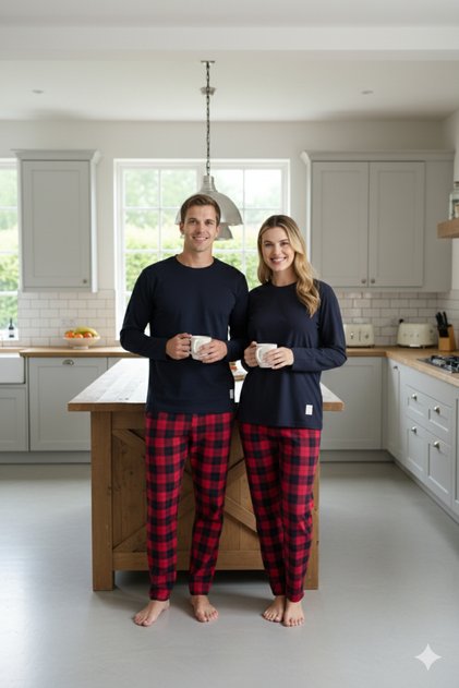 100% Cotton Plaid Women's Pajama Set Special for Couples – Women's & Men's Matching Outfits, Stylish and Comfortable Loungewear