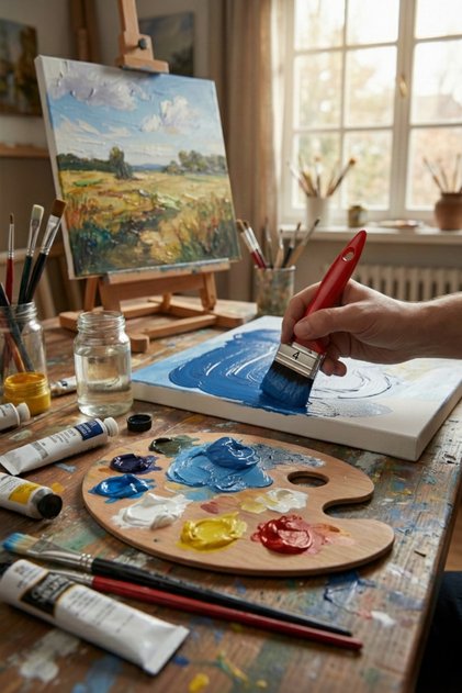Plastic Handle Oil Paint Acrylic Brush No:4 Art Painter Brush Hobby Wall Metal Wood Painting