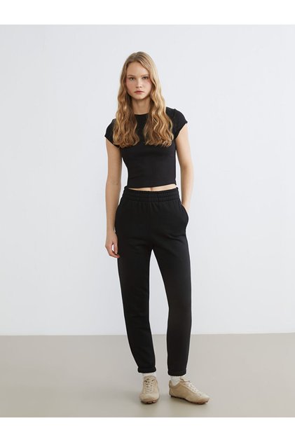 Black Elastic Waist Women's Jogger Sweatpants