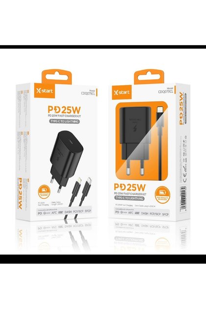 Încărcător 25W + Cablu Lightning, PD25W, 3A 1xUSB-C, Fast charging, Negru.
