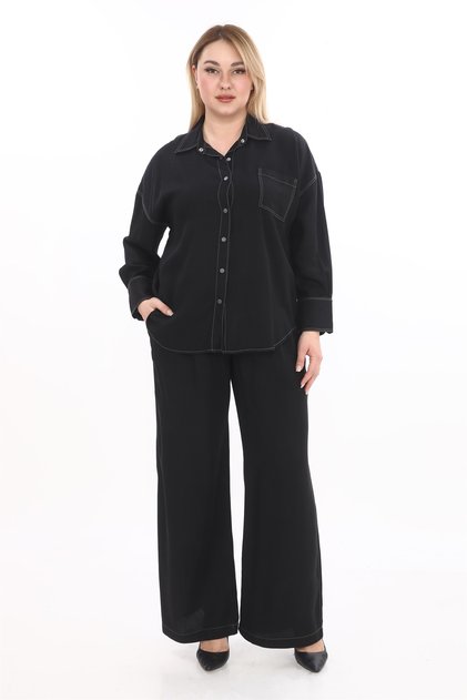 Women's Black-Mink Summer Denim 2-Piece Set with Snap Pockets and Elastic Waist