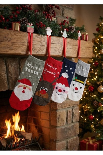 1 çift yılbaşı christmas temalı desenli yılbaşı çorap