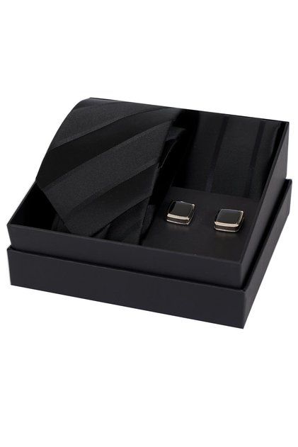 8 cm Hand Made Black Color Tie Handkerchief & Cufflink Gift Set Hset:141