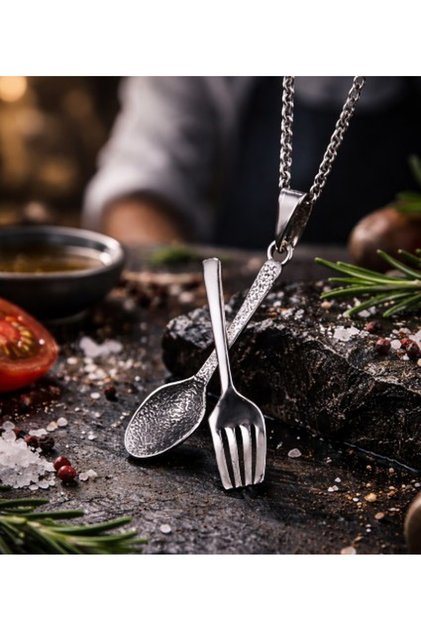 Unisex Modern Design Cutlery Pendant Stainless Steel Gourmet Chef Necklace