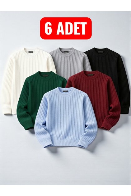 6-Pack Men's Thick Knit Sweater – Crew Neck Winter Set