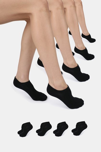 Bamboo Women's Sneaker Black Socks Seamless Invisible Ankle Sports Socks Premium Pack of 4