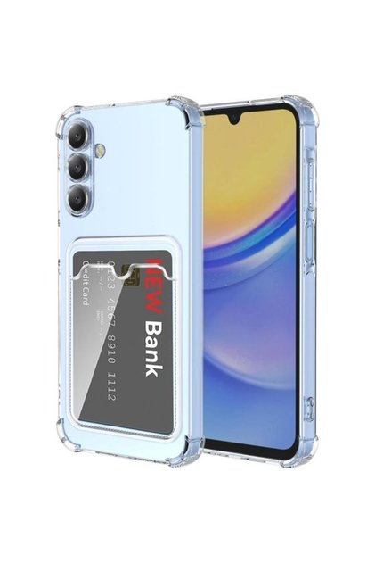 Samsung Galaxy A17 Corner Protected Card Holder Wallet Anti-Shock Transparent Silicone Phone Case with Back Compartment