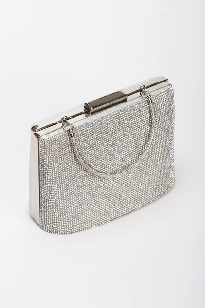 Women's Stone Evening Dress Portfolio Clutch Chain Strap Bag Silver