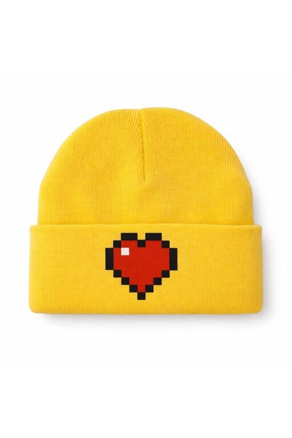 Pixel Kalp Printed White Beanie – Unisex Teenage Daily Winter Knitwear Beanie
