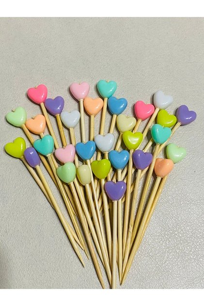 No:203 - 30 Pieces Decorative Mini Colorful Heart Promise Engagement Birthday Party Stylish Cocktail Ornament Toothpick