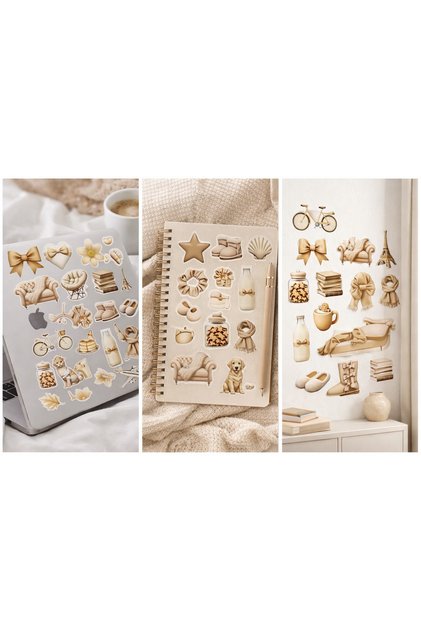 Beige Aesthetic Sticker Set 22X30 cm – Minimal Aesthetic Object & Figure Stickers