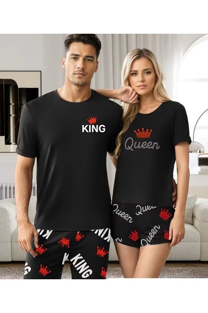 Couple Style King & Queen Lettering Printed Pattern Double T-Shirt