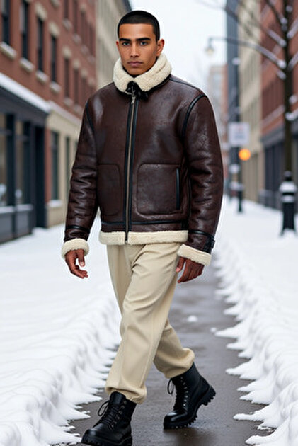 Jack & Jones Jorcole Aviator Jacket Men's Furry Leather Jacket