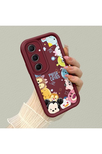 Samsung Galaxy A55 Compatible Flexible Silicone Protection Burgundy Color Cartoon Case