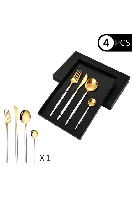 Premium Stainless Steel 4-Piece Cutlery Set – Tableware Set for 1 Person Platinum Color