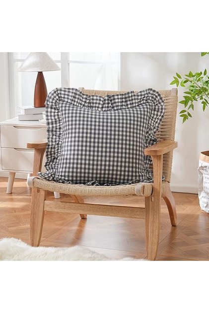 Vintage Ruffled Gingham 100% Cotton Ruffled Throw Pillow Cover Bohemian Throw Pillow Cover 43X43