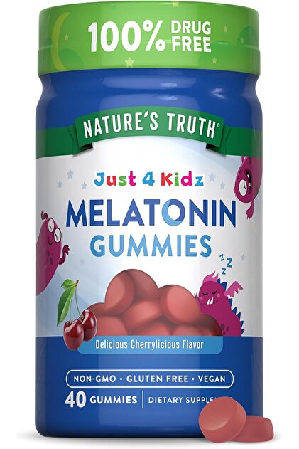 Kids Melatonin Gummy | 1mg | 40 Count | Vegan, Non-GMO & Gluten Free Gummies | Cherry