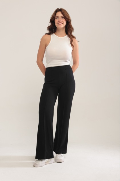 Women's Black Wide Leg Modal Fabric Leggings Pants Soft Texture Stylish Stretch Fabric Front Ruched
