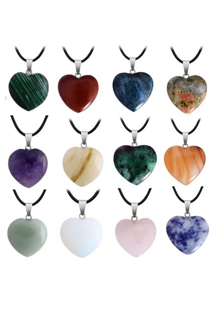 Natural Stone Heart Pendant 5Pcs Choose