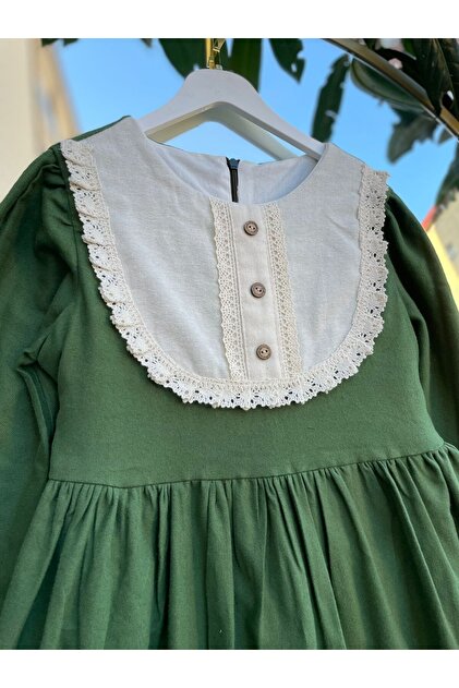 sarena Green Flannel Fabric 100% Cotton Organic Mother Child Combination Dress- Trendyol sarena Green Flannel Fabric 100% Cotton Organic Mother Child Combination Dress- Trendyol