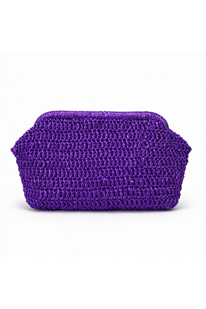 El Yapımı Burslu Örgü Clutch Çanta – Parlak Metalik Kağıt İp, Şık ve Minimal Tasarım 25*16