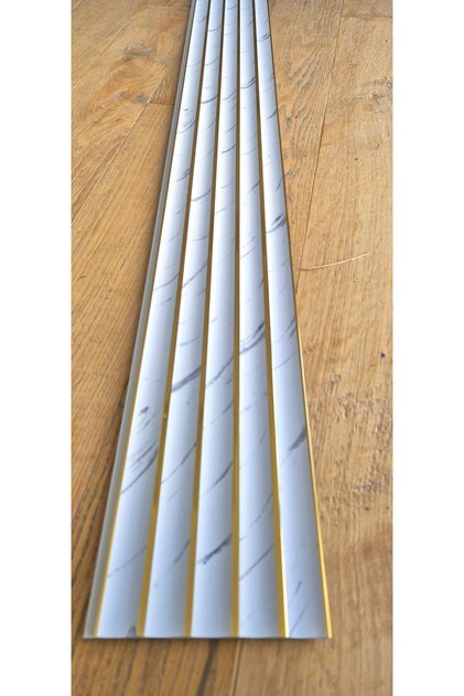 Riflaj WPC / PVC, Alb/auriu, 3D, impermeabil, ignifug, 160x2700 mm, APC-RIF-386 - gold line