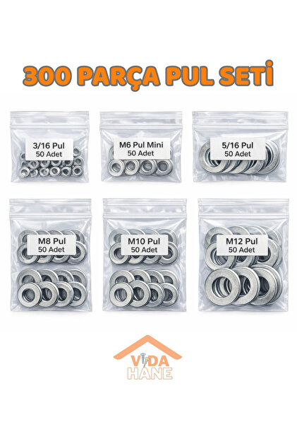 300 PARÇA GALVANİZLİ PUL SETİ - 6 FARKLI ÖLÇÜ