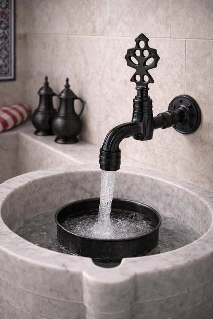 Ottoman Model Black Wall Mounted Brass Turkish Bath Stone Sink Faucet
