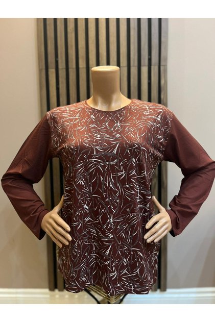 Women's Middle-Aged and Older Printed Patterned Glittery Slit Mother Combed Cotton Blouse