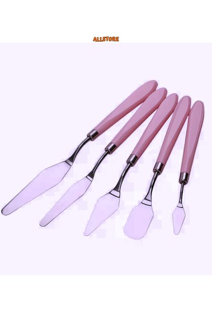 5 Parça Resim Spatula Seti Boya Palet Bıçağı Painting Knife Pembe Sap