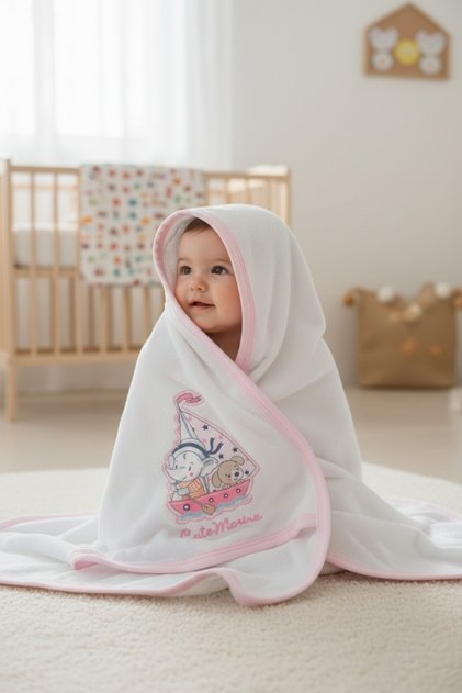 100% Cotton White and Pink Piping 80*80 Baby Bath Towel