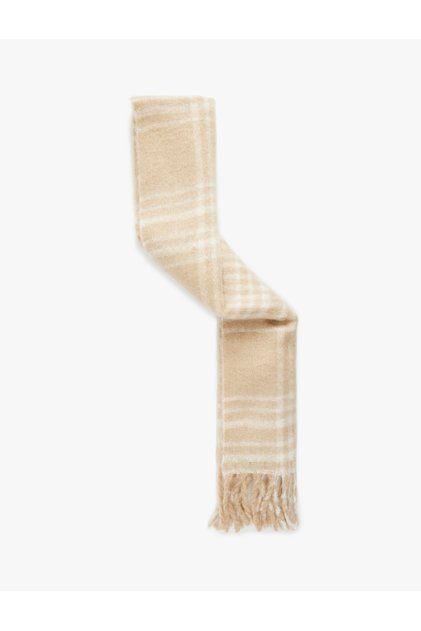 Plaid Patterned Soft Textured Tasseled Long Scarf