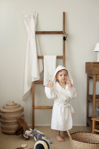 Tavşan - Baby Bamboo Bathrobe Series - Cream - 3 Pieces