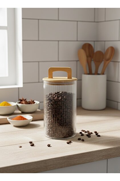 Rooc Home Bambu Kapaklı Şeffaf borosilikat Cam Kavanoz | Modern