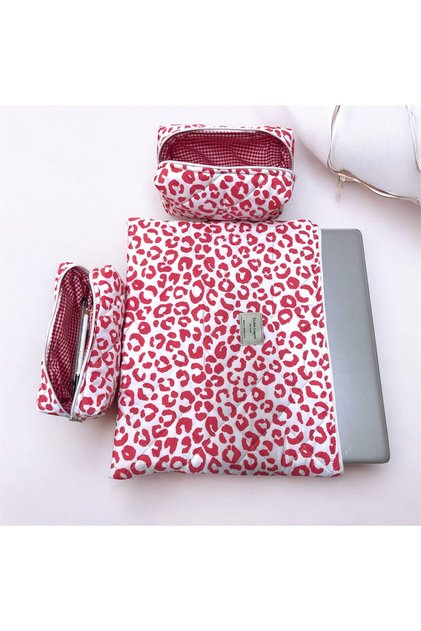 Red Leopard Print Three-Piece Suit Bag Set