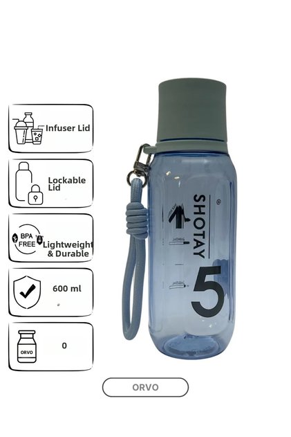 Tritan Motivational Water Bottle Detox Water Bottle – 600 Ml, Bpa Free, with Fruit Infuser, with Strap - St7117 - Blue