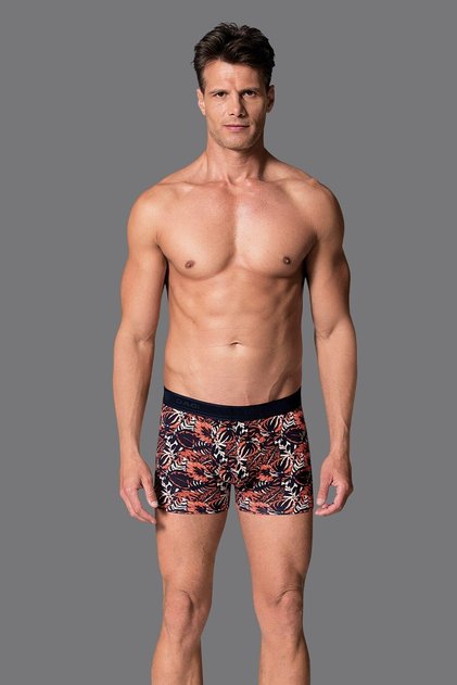Men's Orange Navy Blue Compact Leaf Boxers