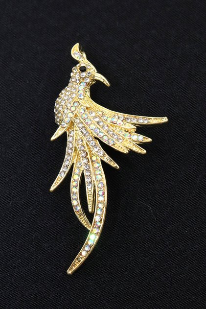Küllerinden Doğan Asalet Anka Kuşu Kadın Broş Gold Taşlı Tasarım Yaka İğnesi