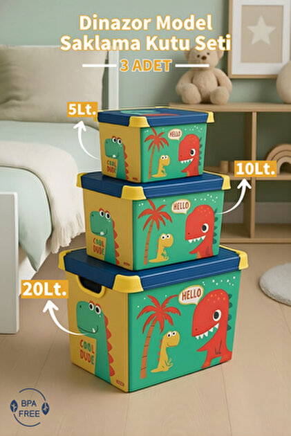 QUTU Style Box Dude Dekoratif Oyuncak Kutu Seti - 3x 20 Litre