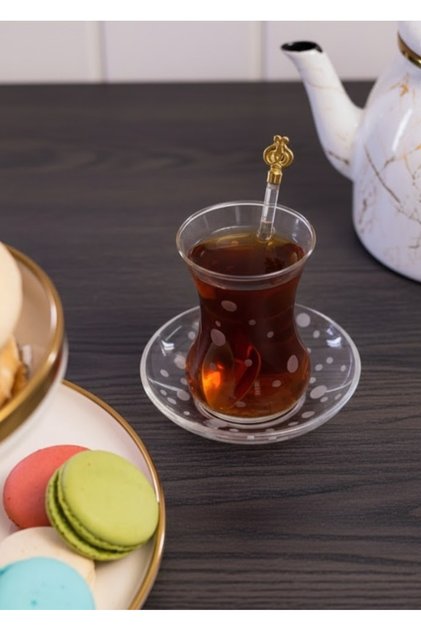 Paşabahçe Puant 6-Piece Tea Cup Set - Dot Pattern Decorative Glass Presentation