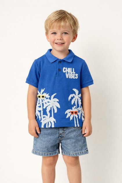 Tarz Lakos Palm Patterned Adjustable Waist Short Sleeve Shorts 2-Piece Set Children's and Baby Clothing Essence