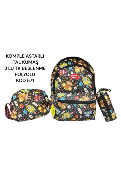 Boy's School Bag Set of 3 - with Pen Holder and Lunch Bag