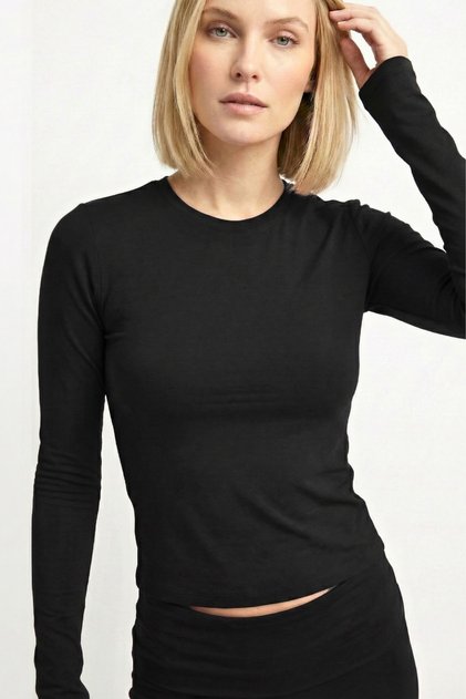 Kadın Bisiklet Yaka Basic Ultra Soft %100 Pamuk Uzun Kol Body - Siyah 3